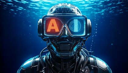 rob&ocirc; tecnol&oacute;gico com intelig&ecirc;ncia artificial submerso