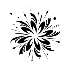 Abstract Black Floral Burst Design Element on White Background