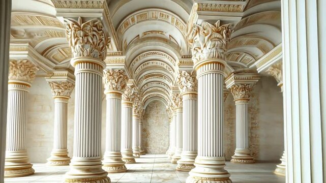  Architectural Grandeur: Captivating view of rows of intricate columns and arches, creating a sense of depth and majesty in a classical interior. It showcases architectural design and detail