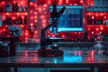 Examining Through Microscope in Illuminated Laboratory for Scientific Research