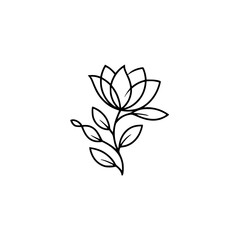 Elegant Black Line Art Lotus Flower Logo on White Background