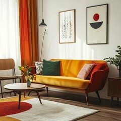 Retro living room decor stylish interior photostock image vibrant colors cozy environment modern concept