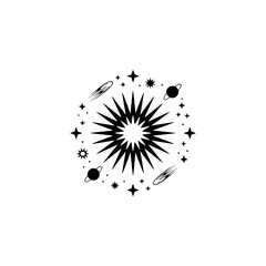 Cosmic Starburst Illustration with Planets & Comets