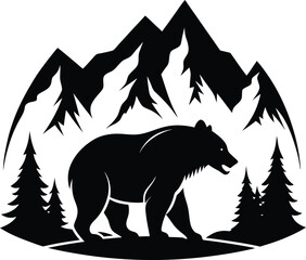 Mountain and Bear Silhouette Vector & Wilderness Icon