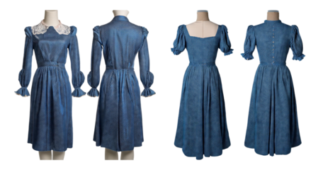 Vintage Blue Dress with Lace Details and Unique Back Design, Bundle Set Collection, Isolated on Transparent Background