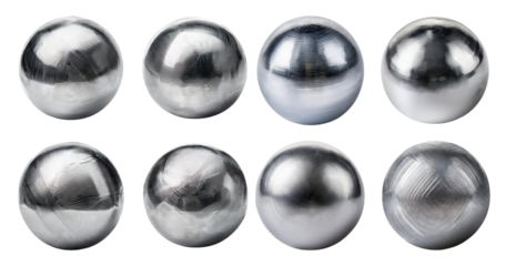 Metallic Spheres with Various Textures and Finishes for Design Projects, Bundle Set Collection, Isolated on Transparent Background