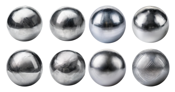 Metallic Spheres with Various Textures and Finishes for Design Projects, Bundle Set Collection, Isolated on Transparent Background