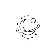 Minimalist Celestial Logo: Moon, Planets, and Stars, Line Art, Modern