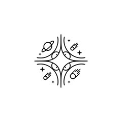 Minimalist Space Logo: Planets, Stars, and Comets in Line Art