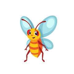 Cheerful cartoon bee standing with big wings  