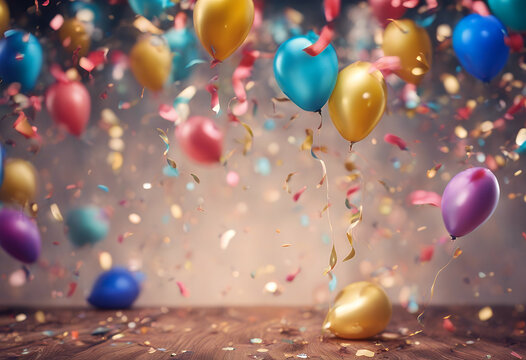 balloons background confetti serpentine lights party ribbon bokeh blur nobody rope star invitation christmas decoration happy texture festive paper gold congratulation night holiday dark abstract