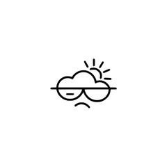 Sleepy Weather Icon: Sad Cloud with Sunglasses and Sun, Minimalist Line Art