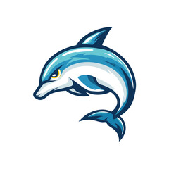 Obraz premium Stylized dolphin logo representing esports with a modern vector design showcasing a sleek side view in vibrant blue and white colors