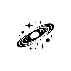 Minimalist Galaxy Illustration: Black Hole and Stars, Simple Design