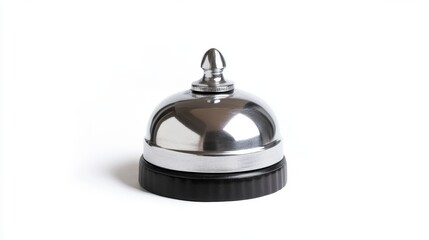 Obraz premium Chrome service bell with black base isolated on white background.