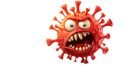 Naklejka premium Evil Cartoon Virus Character Icon on white background Menacing Microbe Illustration PNG