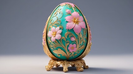 A dreamy Easter egg design with ornamental floral patterns and rich textures 