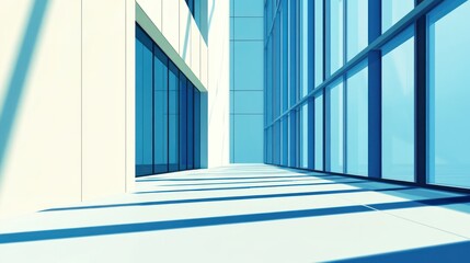 Obraz premium Modern city building walkway, sunlight, glass, architecture, urban background, business