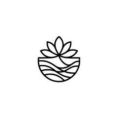 Minimalist Lotus Flower and Water Logo: Serene Nature Design