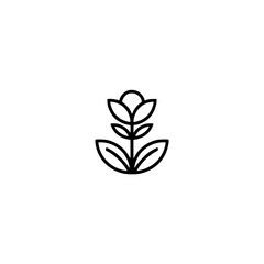 Obraz premium Minimalist Flower Logo: Black Outline on White, Vector Illustration