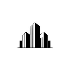 Minimalist Black & White Cityscape Silhouette Icon