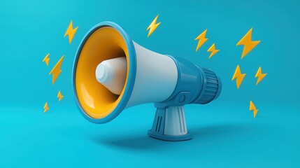Vibrant Blue and Yellow Megaphone Announcing News Marketing or Promotion