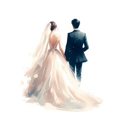 Watercolor illustration of a wedding couple in love. Silhouette of a wedding couple