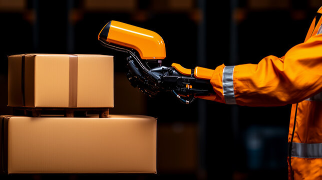Robot scanning packages in warehouse  
