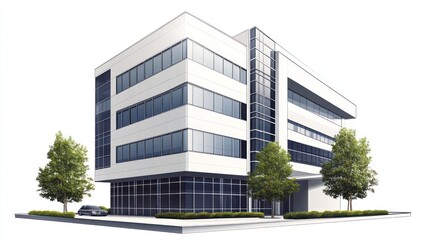 Modern office building, city street view, architectural design, real estate
