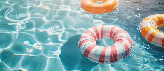 Retro Pool Floaties in Pastel Colors drifting in Summer Light evoke Vintage Vibes with playful Minimalist aesthetics and dreamy reflections.