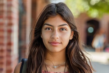 Obraz premium Portrait of a young Hispanic female student on college campus