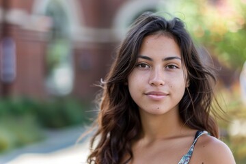 Fototapeta premium Portrait of a young Hispanic female student on college campus