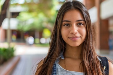 Portrait of a young Hispanic female student on college campus