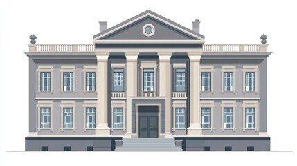 Fototapeta premium Grand Mansion Facade, Neoclassical Style, Cityscape Background, Architectural Design Illustration