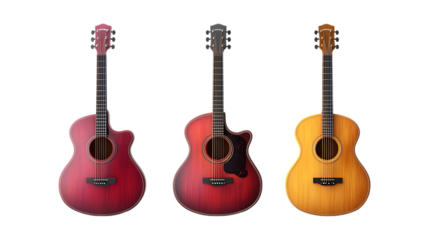 Pack of Guitars set Against Transparent Background for Music Branding, Instrument Promotion, or Artistic Design