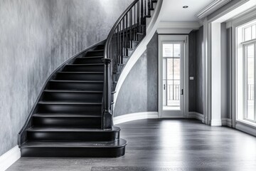 Fototapeta premium Modern dark staircase repainting in a stylish interior design project Generative AI