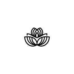 Minimalist Lotus Flower Logo, Black on White, Yoga, Wellness, Calm