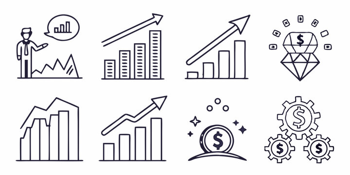 Increase and Decrease Stroke icon collections. Containing Increase, Decrease, Growth, Fall, up, down icons. Editable Stroke icon collections.