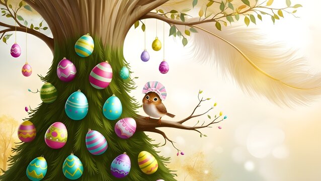 A whimsical illustration of a majestic tree standing tal