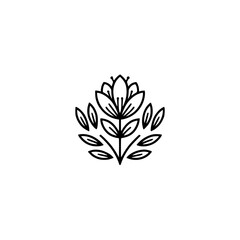 Minimalist Floral Logo Design: Black Line Art Flower on White