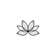 Minimalist Lotus Flower Logo, Black Lines on White Background