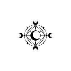Celestial Moon Mandala: Minimalist Black and White Design