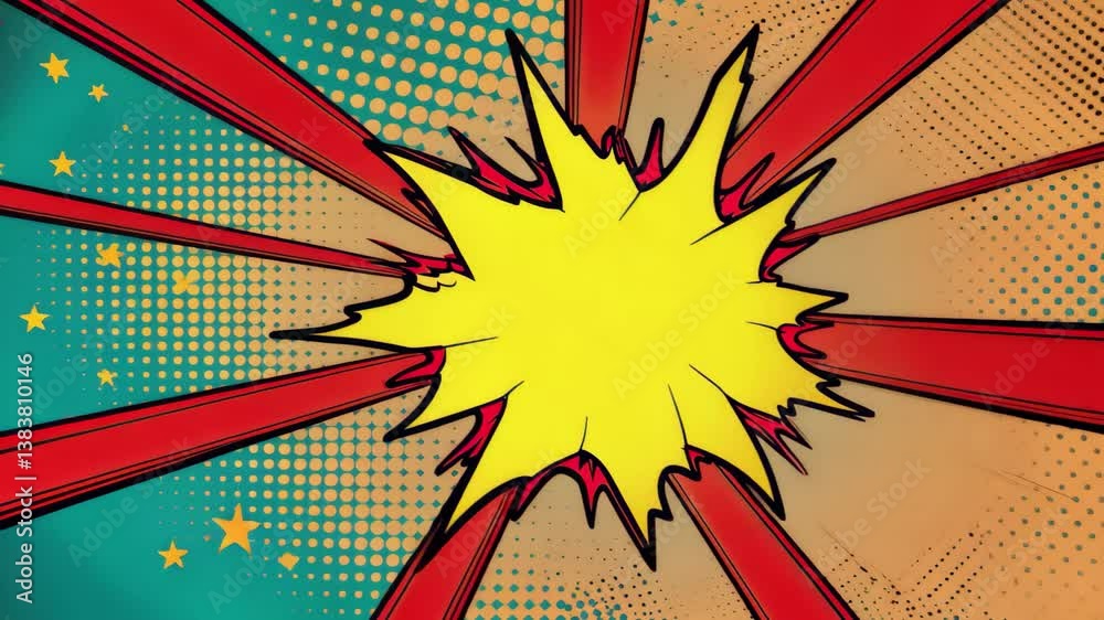 Poster dynamic explosion comic style background with bright colors and radial lines