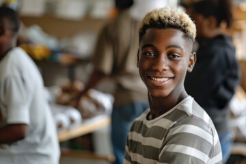 Fototapeta premium Young african american male volunteer at community center