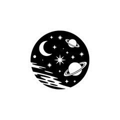 Minimalist Space Silhouette: Celestial Circle Design