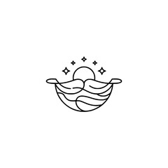 Minimalist Coastal Sunset Logo, Outline Style, For Brand Identity