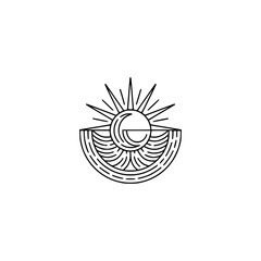 Minimalist Line Art Sun, Moon, and Wave Logo Design