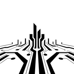 Futuristic Circuit Board Design, Minimalist Black and White Tech Illustration © MatandSterre