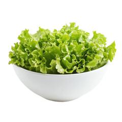 Fresh frilly iceberg lettuce in a white bowl ready for a healthy salad or garnish, Frillies iceberg lettuce in wood bowl isolated on white background