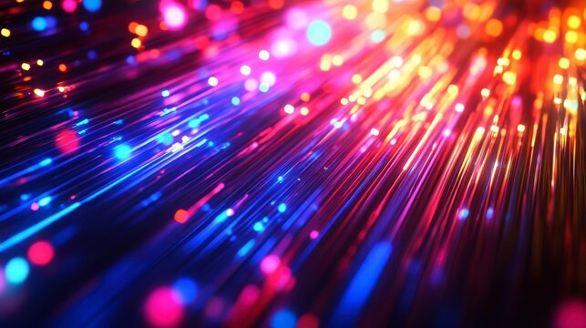 Abstract vibrant multicolored light streaks and bokeh effect on dark background. - Powered by Adobe